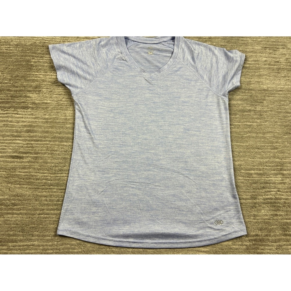 LEG3ND Activewear Top Womens Medium Blue Heathered V-Neck Raglan Sleeve Tee